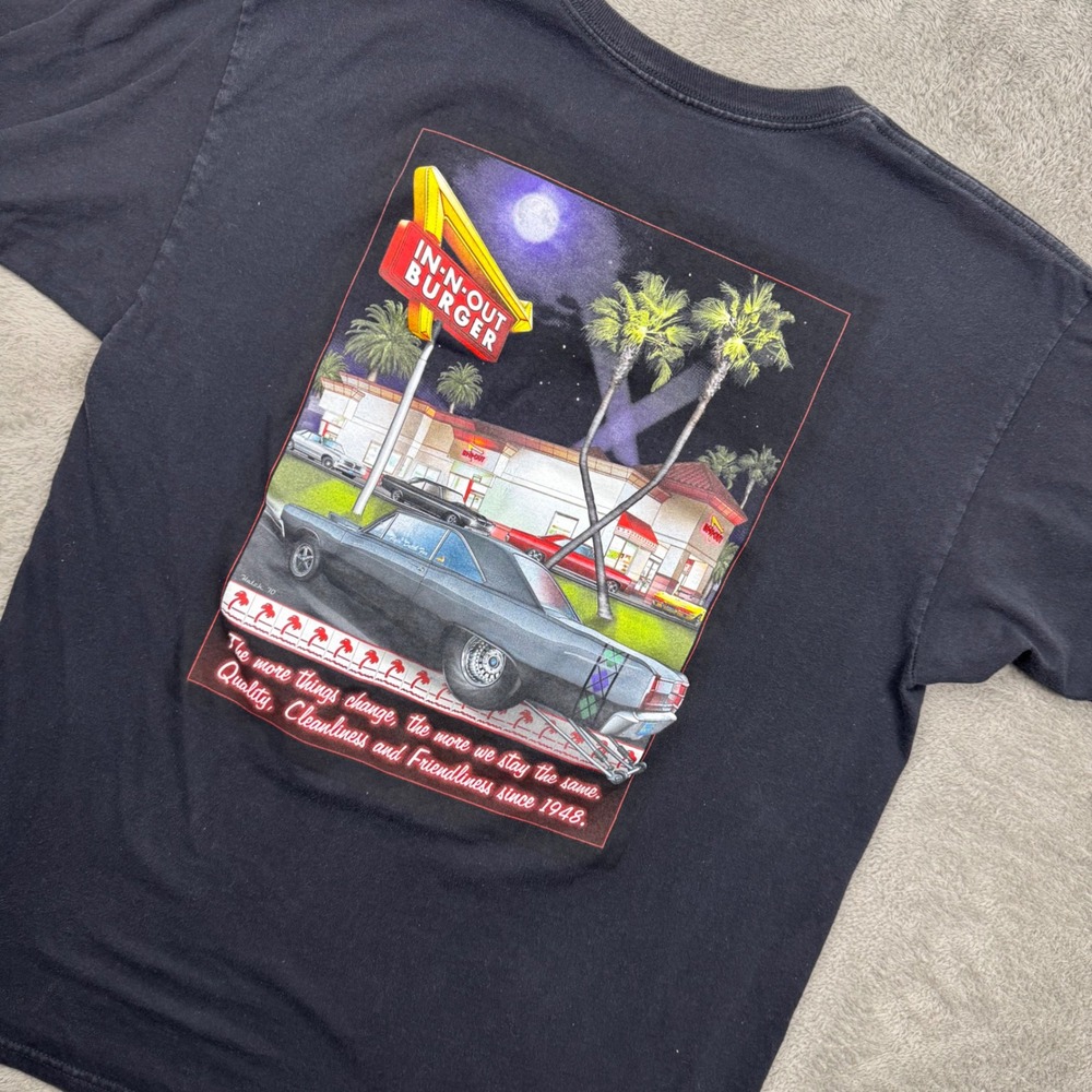 In-N-Out Burger Graphic T-Shirt Mens Large Black Excellent Classic Car Cali